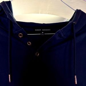 Robert Barakett Men’s Henley Hoodie Navy Blue with Buttons Medium Great Quality!